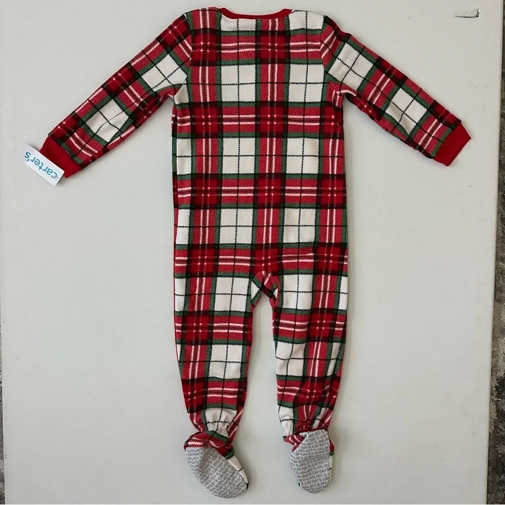 Carter's Red and White Plaid Footed One Piece Pajama Size 3T
